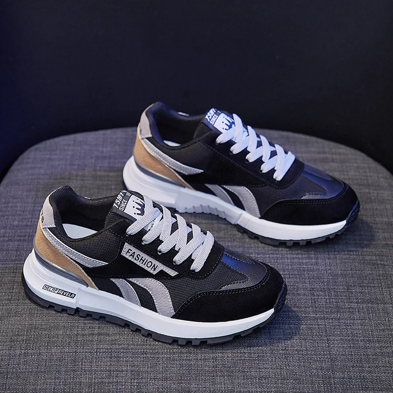 

2021 New Women Casual Sport Shoes Girl Street Leather Mesh Patchwork Stripe Comfortable Sneakers All Seasons Trainers 3 Colors