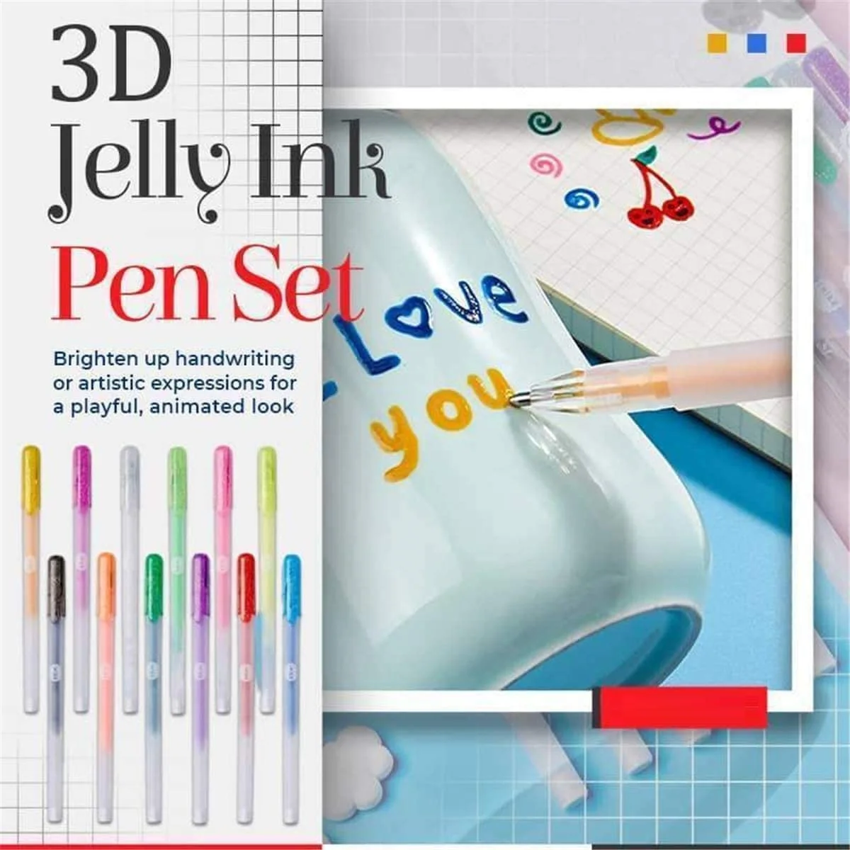 

6pcs 3D Jelly Pens Set Bright Color Art Marker Pen 1.0mm Bold Point for Handwriting Highlighting Drawing Paint DIY School A6291