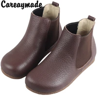 careaymade genuine leather short boots womens comfortable soft leather loose top layer the retro cowhide flat ankle short boots
