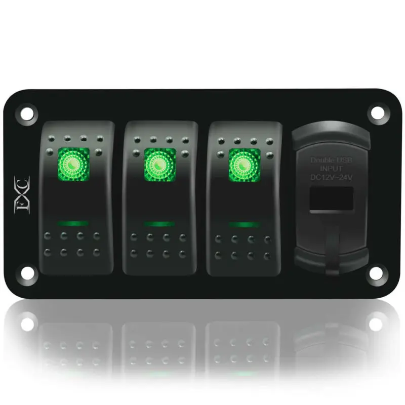 

LED Voltage Display Rocker Switch Panel Boat Marine Double Lights 4 Gang