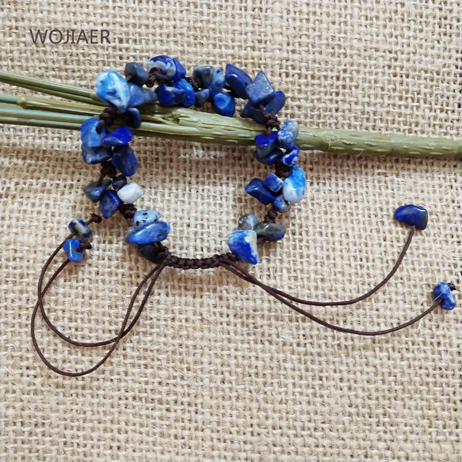 

WOJIAER Natural Crystal Stone Bracelets Gravel Bangle Irregular Chip Beads Reiki Hand-Woven Bracelet Adjustable for Women ZBM115
