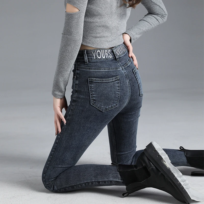

High-waisted jeans women spring new slim slimming elastic tight-fitting nine-point pencil pants women