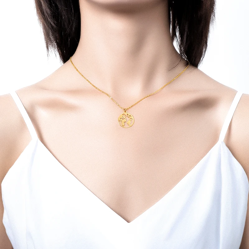 Ожерелье с изображением глобуса карты мира ожерелье из нержавеющей стали