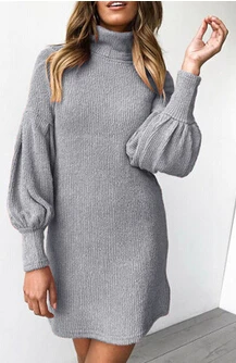 Новое модное женское осеннее однотонное мини-платье с длинными рукавами |