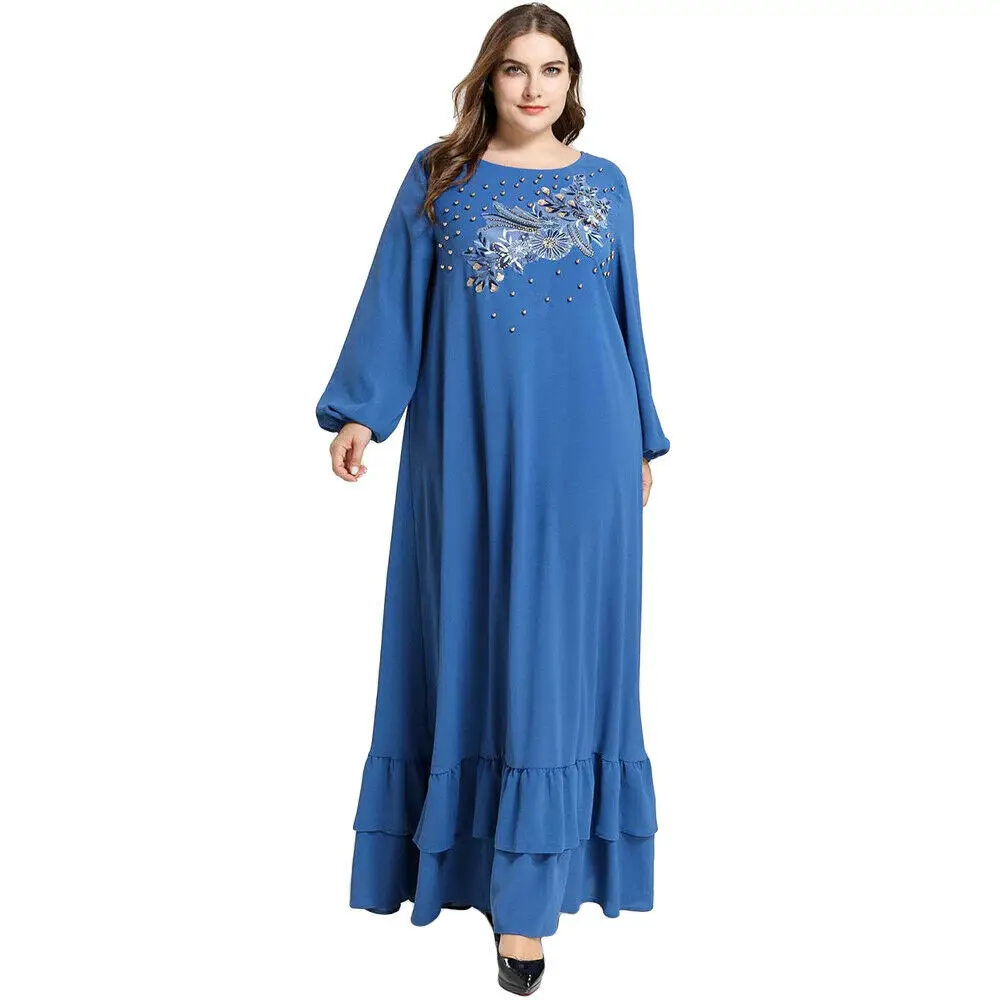 Дубай Абаи мусульманских Для женщин Плиссированное Макси платье с вышивкой из