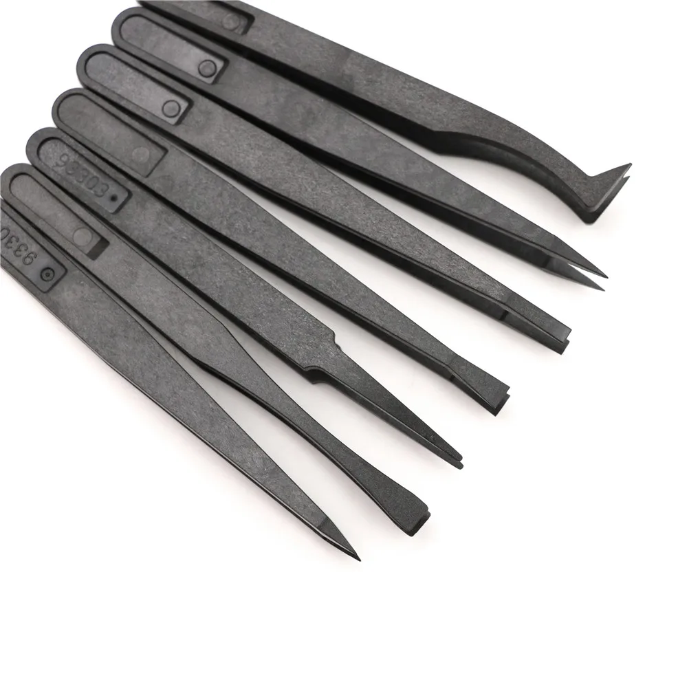 

7pcs/set Black ESD Tweezers Set Anti Static Tool Plastic Electronic Tweezers Forceps Precision Tweezer Set