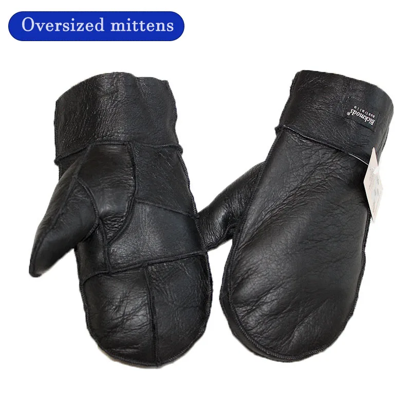 Oversized mittens Новинка, мужские перчатки из овечьей шерсти, толстые зимние ветрозащитные перчатки с шерстяной подкладкой, теплые мужские кожаные перчатки без пальцев - Цвет: Oversized mittens