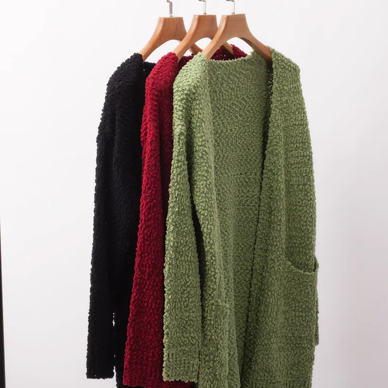 Fitshinling 7 цветов зимний длинный женский кардиган Boho Карманы Женская трикотажная куртка свитера длинный рукав тонкий кардиган для женщин