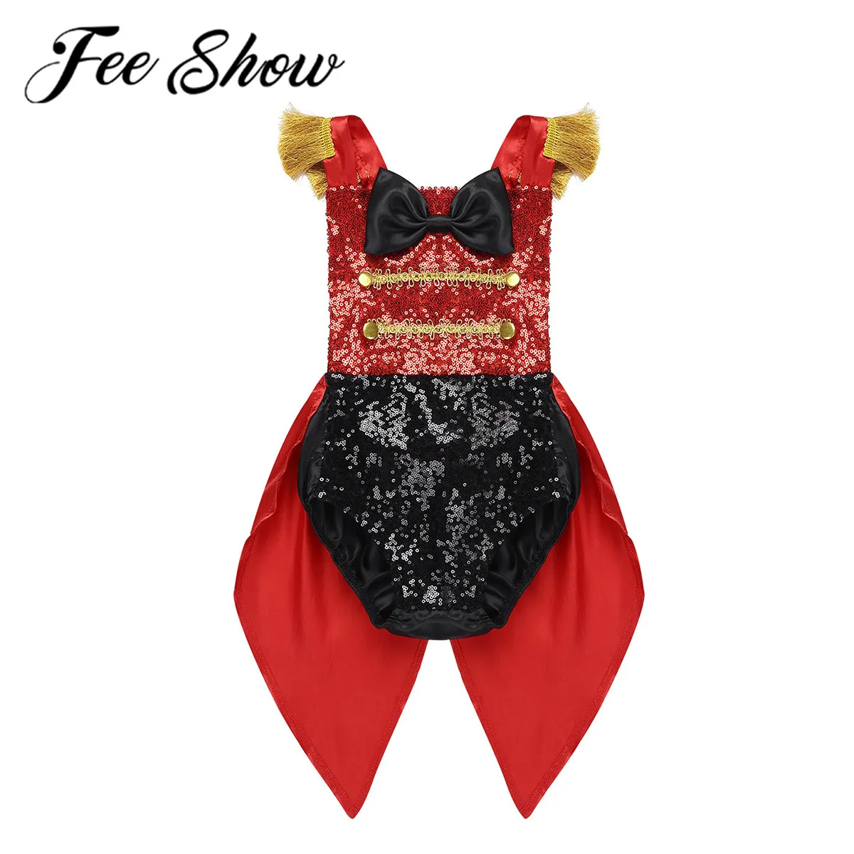 Костюм цирковой для девочек блестящий боди с бантом без рукавов Хэллоуина