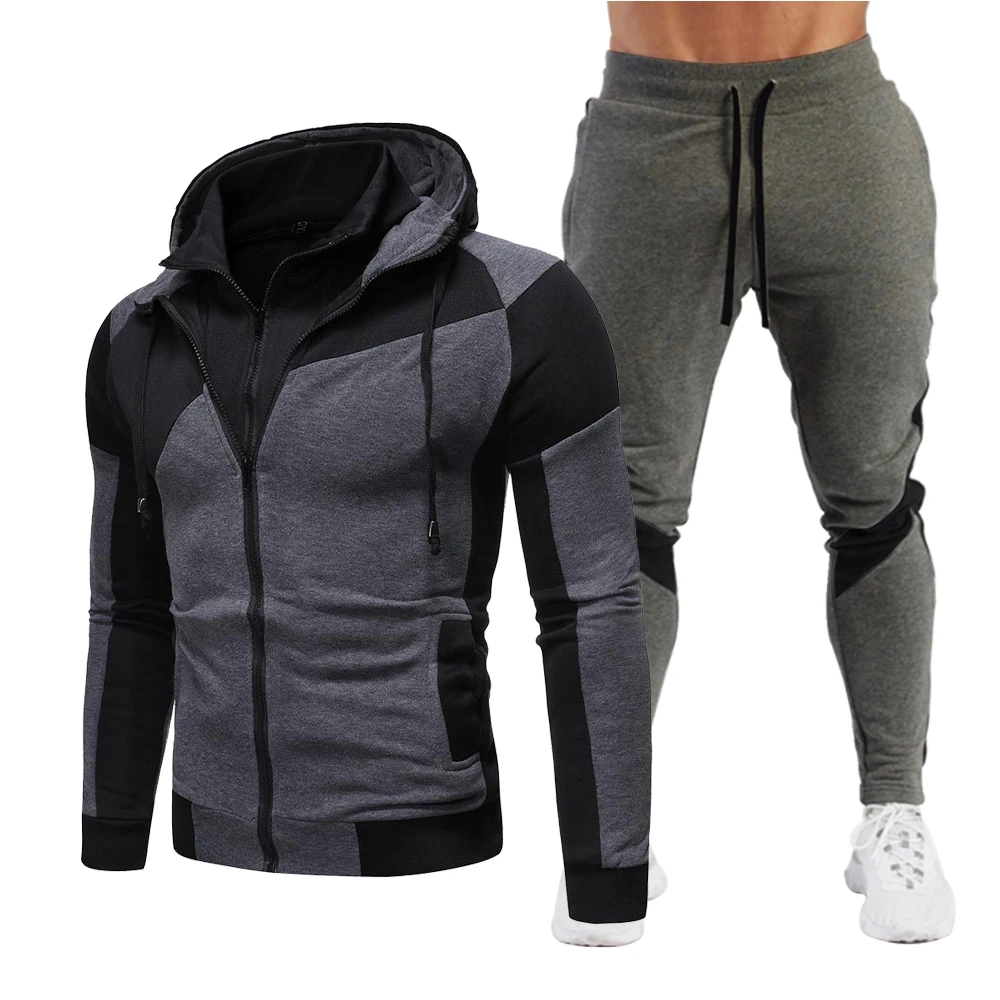 

2021 New Sports Suit Four Seasons Fashion Men's Zipper Hoodie + Pants 2-Piece Casual Sportswear Jogging Suit Track Suit Suit