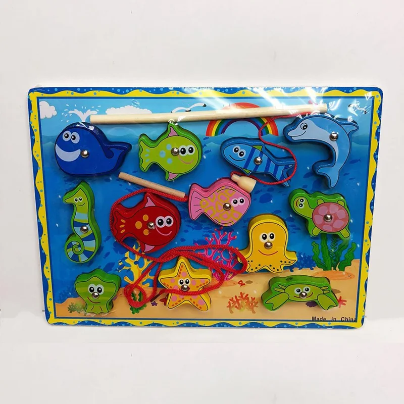 Деревянная рыболовная игра магнитные рыболовные пазлы морские животные детская