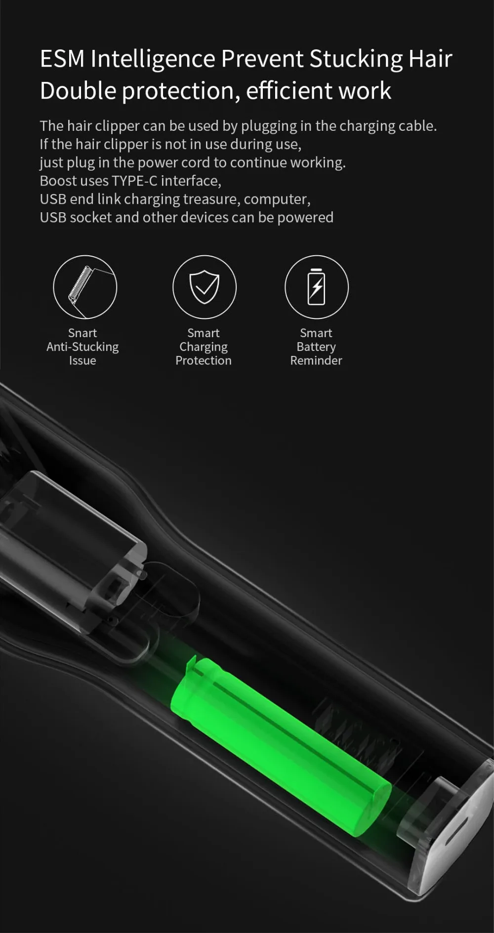 Xiaomi Enchen Boost USB электрическая машинка для стрижки волос с двумя скоростями Керамический Резак для волос быстрая зарядка триммер для волос для детей