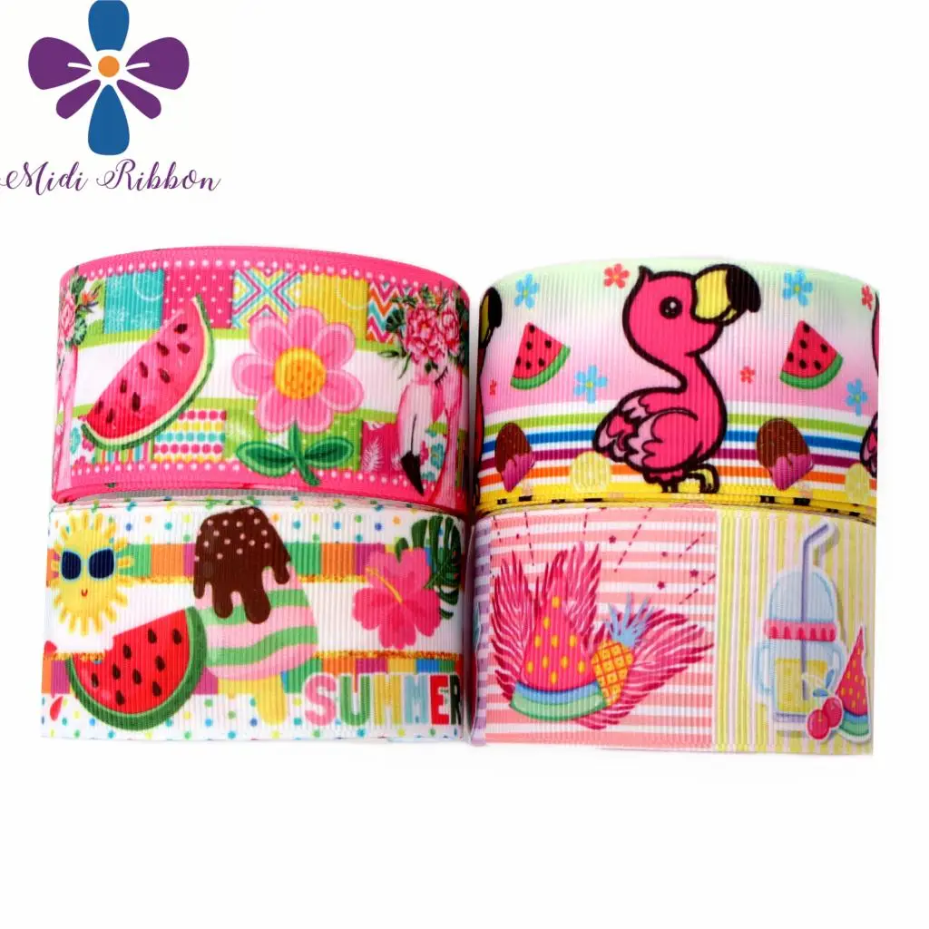 16 мм 75 Летняя серия Розовый фламинго арбуз маленький цветок напечатанный Grosgrain/Foe