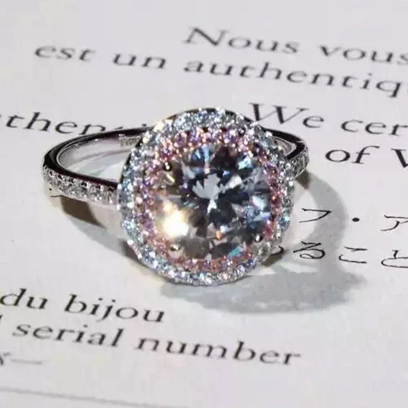 

1.25ct White Gold Double-layer Round Pink Diamond Ring For Women Luxury AAA Zircon Gemstone Moissanite Rings Fine Jewelry Gifts