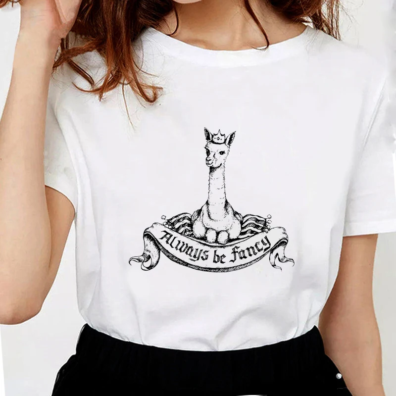 Новинка летние забавные женские футболки с рисунком ламмы королевы повседневные