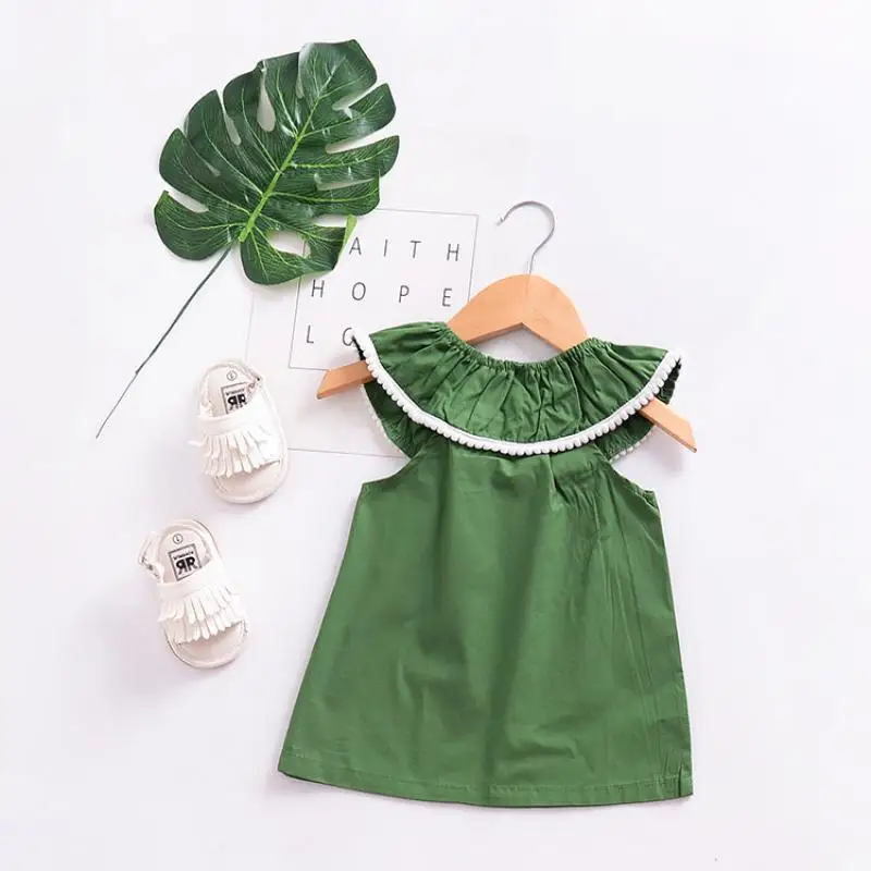 

Summer Sweet Summer Girls Baby Lace Collar Sleeveless Dress Breathable and Fresh Little Flying Sleeves 3-10Y