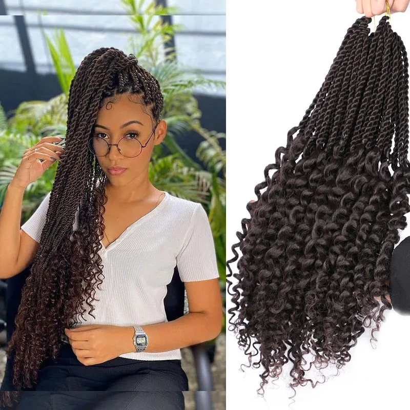 

Full Star 18" Ombre Senegalese Twist Crochet Braids with curly ends Synthetic Braiding Hair Pre Looped Crochet Hair Extensions