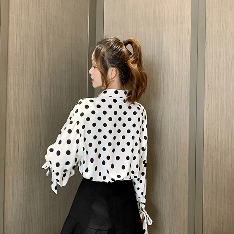 Женская блузка с вышивкой VOLOCEAN Элегантная в горошек длинными рукавами новинка 2020