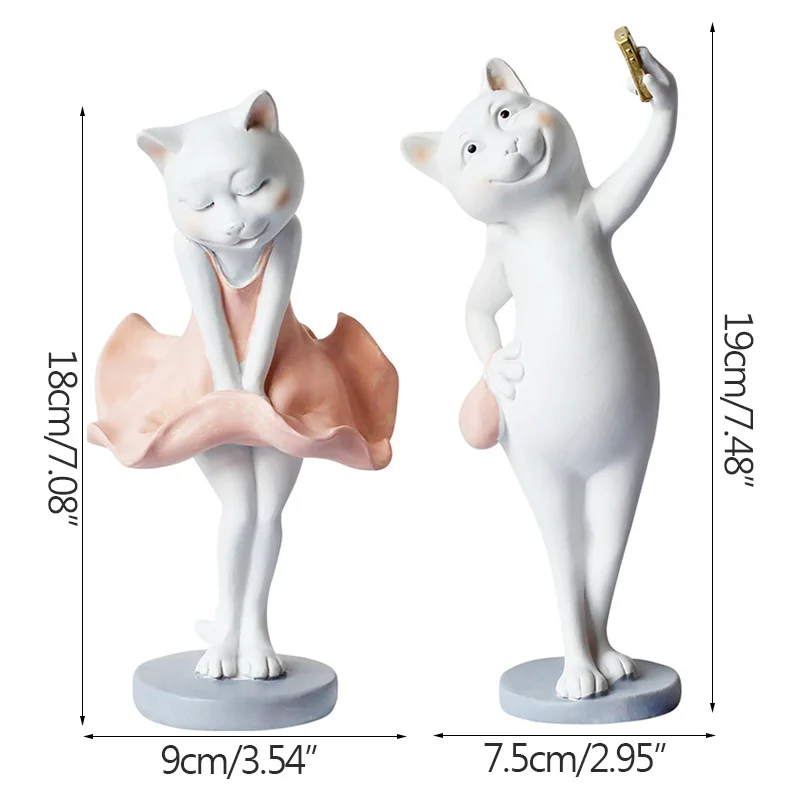 

Strongwell Nordic White Cat Couple Statue Resin Figurine Modern Art Craft Ornament Home Desktop Decoration Birthday Gift