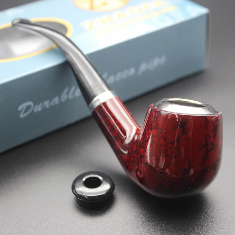 

Portable Resin Pipe Bent Smoking Pipe Tobacco Pipe Filter Grinder Herb Wooden Pipe With Holder Cigarette Accessories