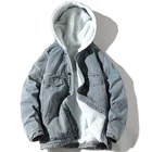 Зимняя джинсовая куртка с бархатной подкладкой, светло-голубая, черная, 4XL, свободная повседневная мужская Классическая джинсовая куртка с капюшоном, толстая мужская куртка