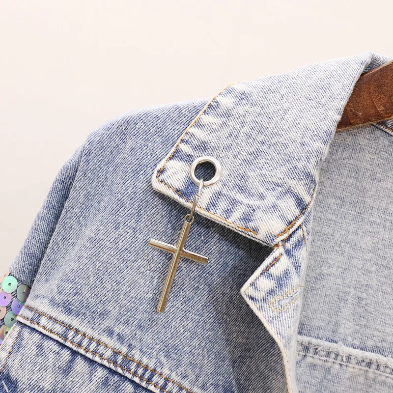 Spring Autumn New Multicolored Sequins Batwing sleeve Denim Jacket Women Loose Short Jeans Female Outwear Chaqueta Mujer | Женская