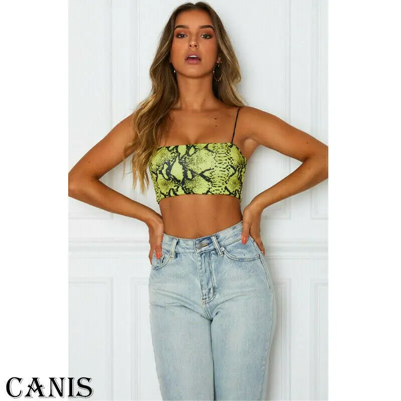 

Женская сексуальная майка со змеиным узором без рукавов, тонкая Открытая Майка на бретельках, укороченный повседневный летний топ, Лидер пр...