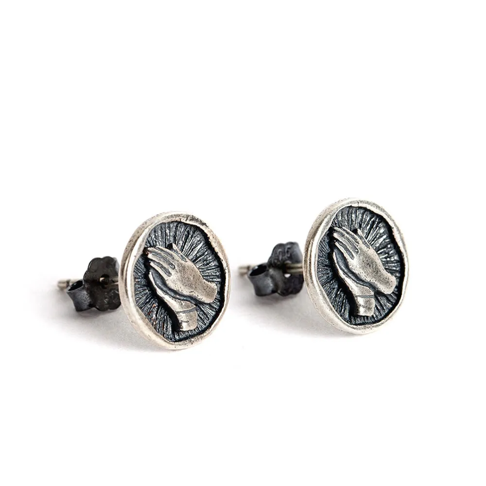 

Real 925 Sterling Silver Vintage Applaud Pray for Devout Hands Stud Earrings For Fashion Women Birthday Party Fine Jewelry Acces