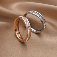 18k gold plated couple rings single row diamond titanium steel ring korean fashion wedding jewelry gift wholesale