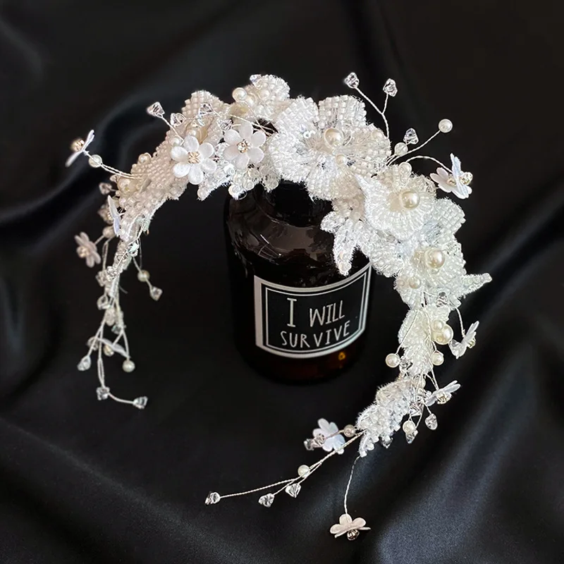 Набор для волос тиара корона лепесток из бисера свадебные аксессуары повязка на