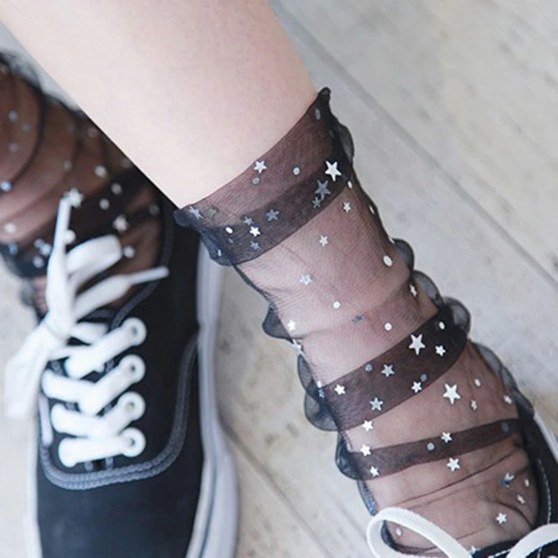 Милые кружевные носки с кристаллами для девочек элегантные женские стеклянные