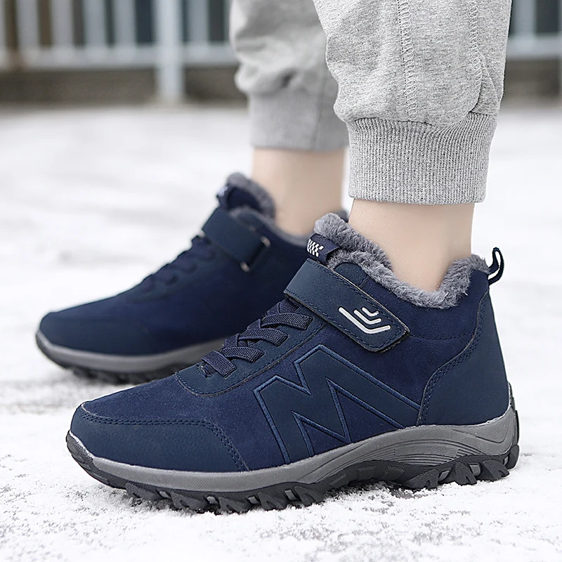 Women's Boots Men Winter Hook&loop Cotton Shoes Couple Snow Boots Unisex Ankle Shoes Keep Warm Plush Non-slip Outdoor
