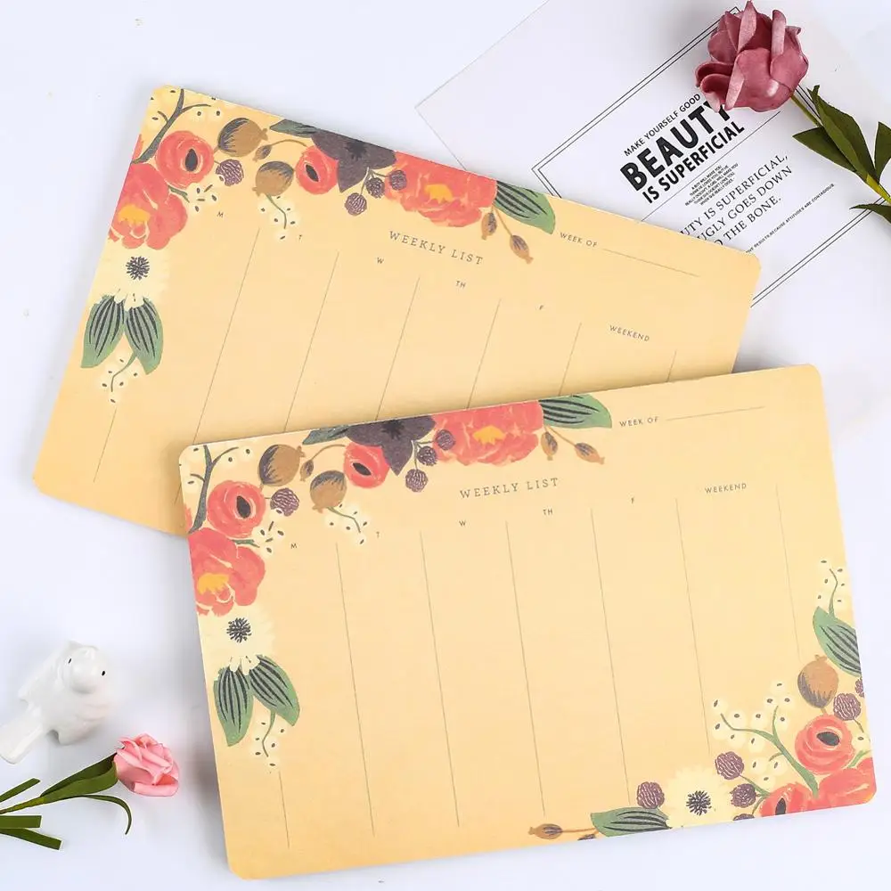 

Korean Vintage Flower Weekly Cute Notebook Kawaii b5 Week Planner Office Accessory Notepad Agenda Stationery Journal Stationary