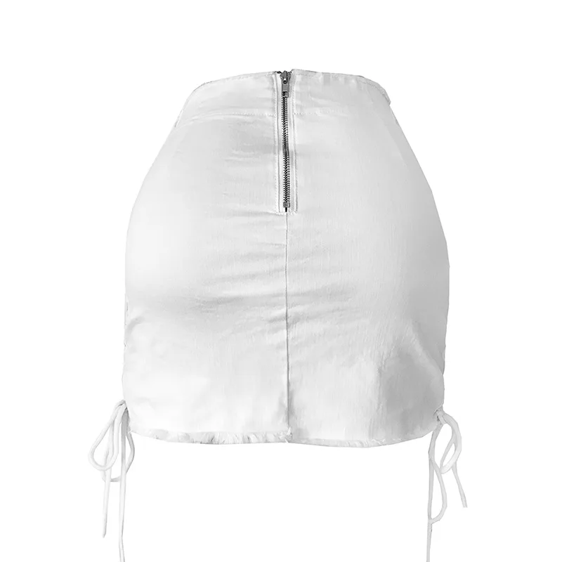 

2021 Summer High Street Low Waist Lace Up Ripped Sexy Mini Skirts QTNDH