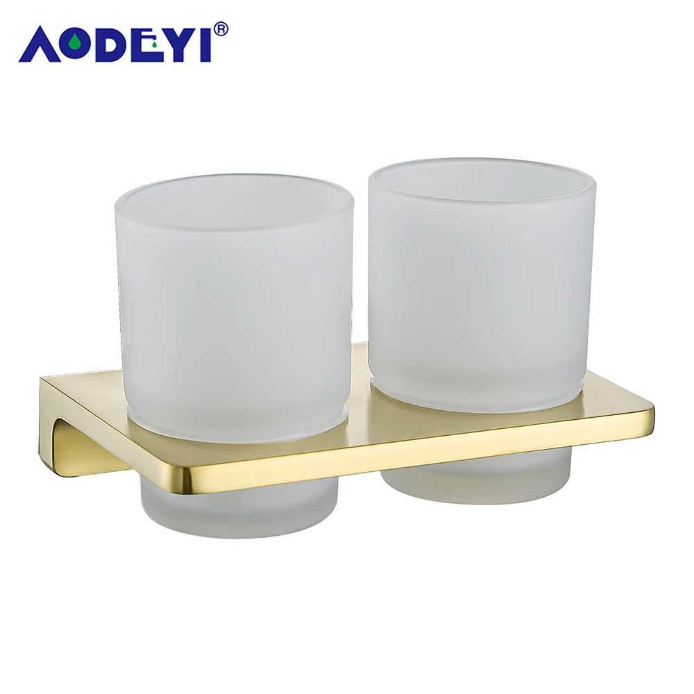 Двойная зубная щетка стеклянные чашки держатель латунные матовые золотые