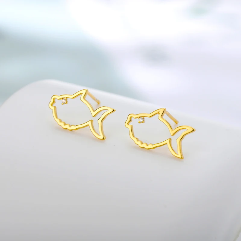 

RXSMll 2021 Fish Earrings For Women Creative Gold Sliver Color Stainless Steel Cute Animal Fish Pattern Stud Jewelry Accessories