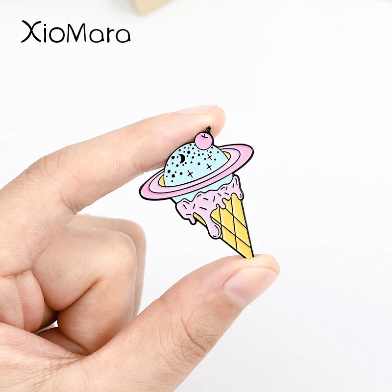 

Sweet Planet Ice Cream Enamel Pin Pink cherry brooch clothes Backpack lapel pin buckle customization badge gifts for Friend