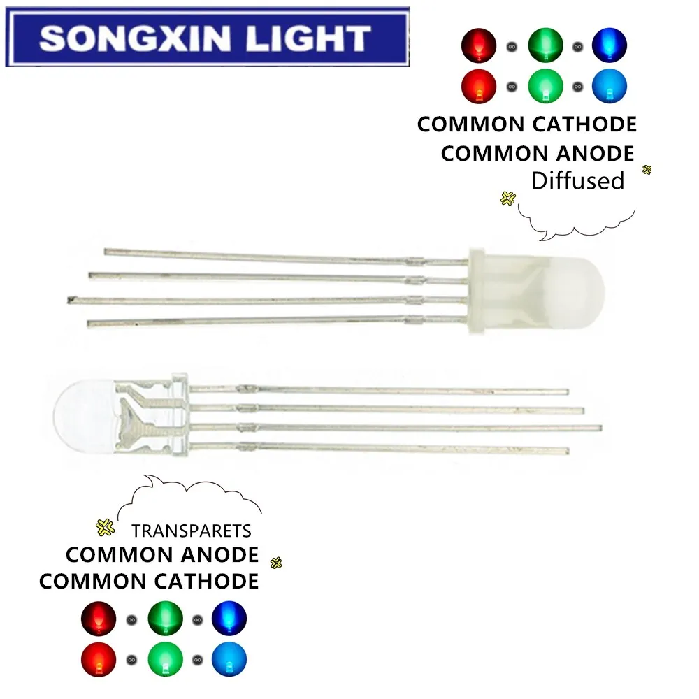 500 pcs LED 5mm RGB Diffused Common Cathode 4Pins Tri Color Emitting Diodes 5MM RED/GREEN/BLUE led lamp | Электронные компоненты