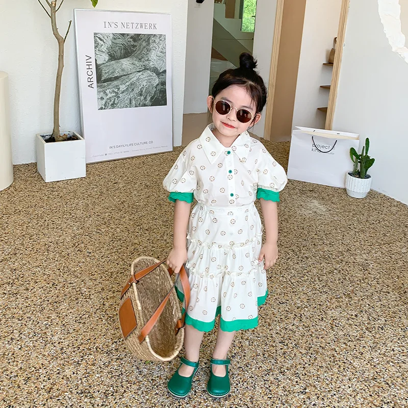 

Kids Clothes Girls Short Sleeved Blouse and Cake Skirt Two-piece Trend in the Summer Baby Girl Clothing Sets