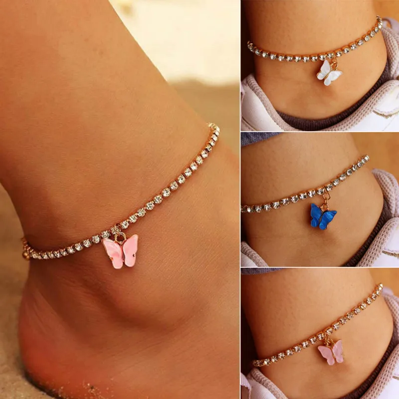 

VILAGE New 2021 Creative Fashion Shiny Cubic Zirconia Anklet Butterfly Pendant Foot Ornaments Female Beach Foot Ornaments