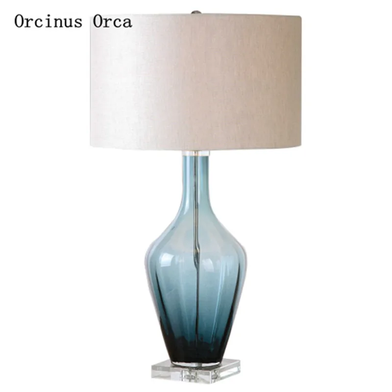 Европейская простая настольная лампа из синего стекла прикроватная для спальни