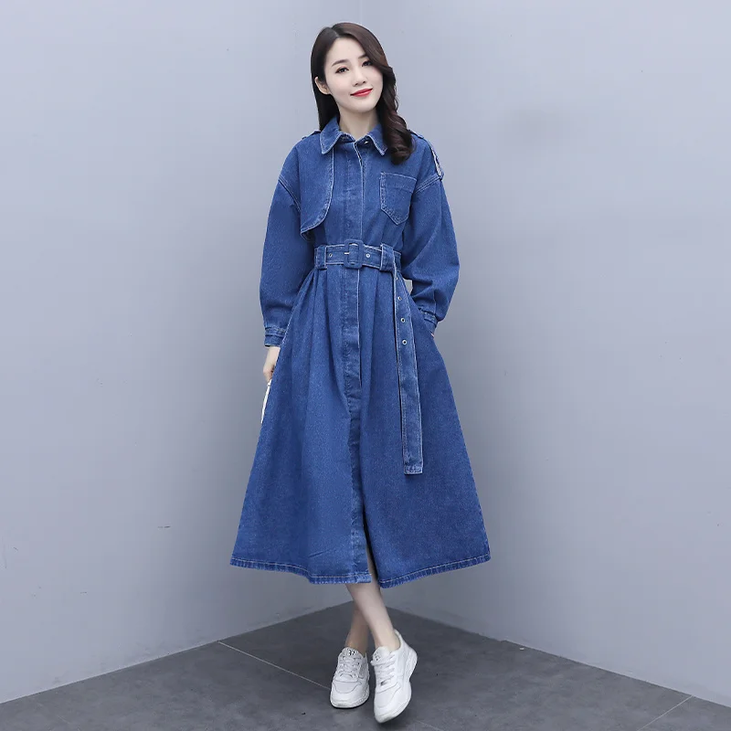 

#2791 демисезонное джинсовое платье с длинным рукавом, женское однобортное платье-трапеция из джинсовой ткани, женское платье с высокой талие...