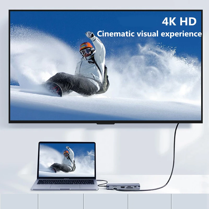 Док-станция USB-C/HDMI MST 4K VGA RJ45 подключение к LAN Ethernet разъемы для карт SD TF MacBook