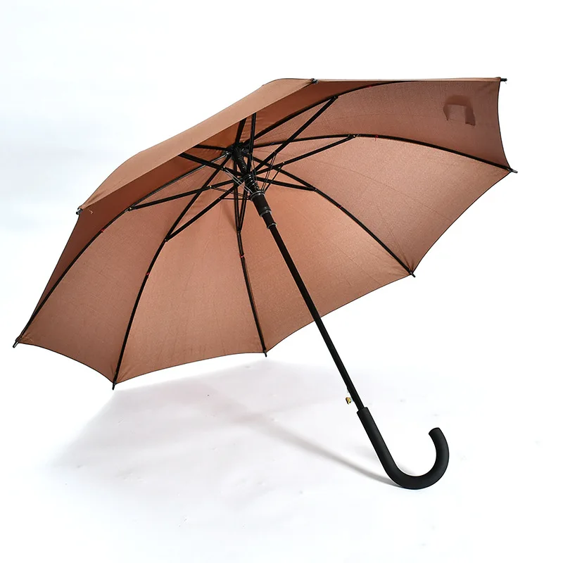 Windproof Double-layer Umbrella Women And Men Double Bone Straight Umbrella With Curved Handle Reinforced Solid Color 8k Busines