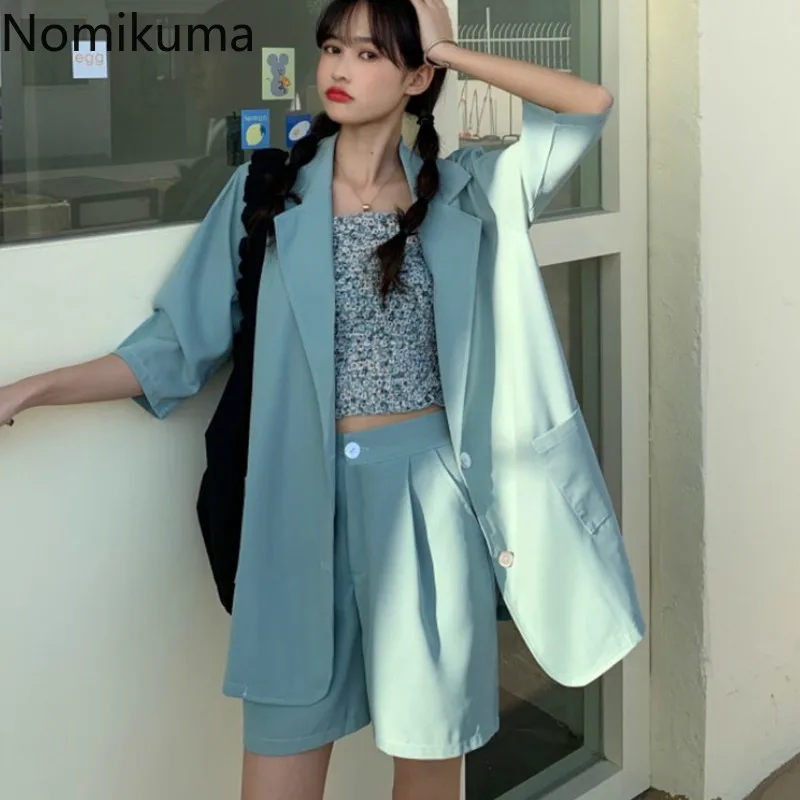 Nomikuma Летний новый корейский Блейзер наряды короткий рукав куртка с цветочным