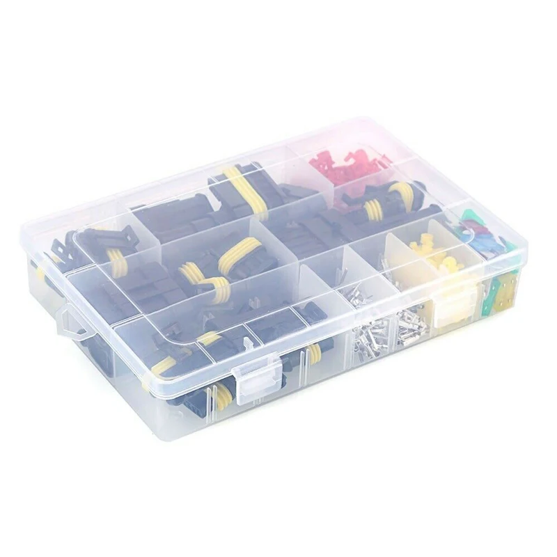 

240Pcs AMP Tyco Waterproof 12V Electrical Wire Connector Sets Kits With Crimp Terminal And Car Fuse Small Medium Size
