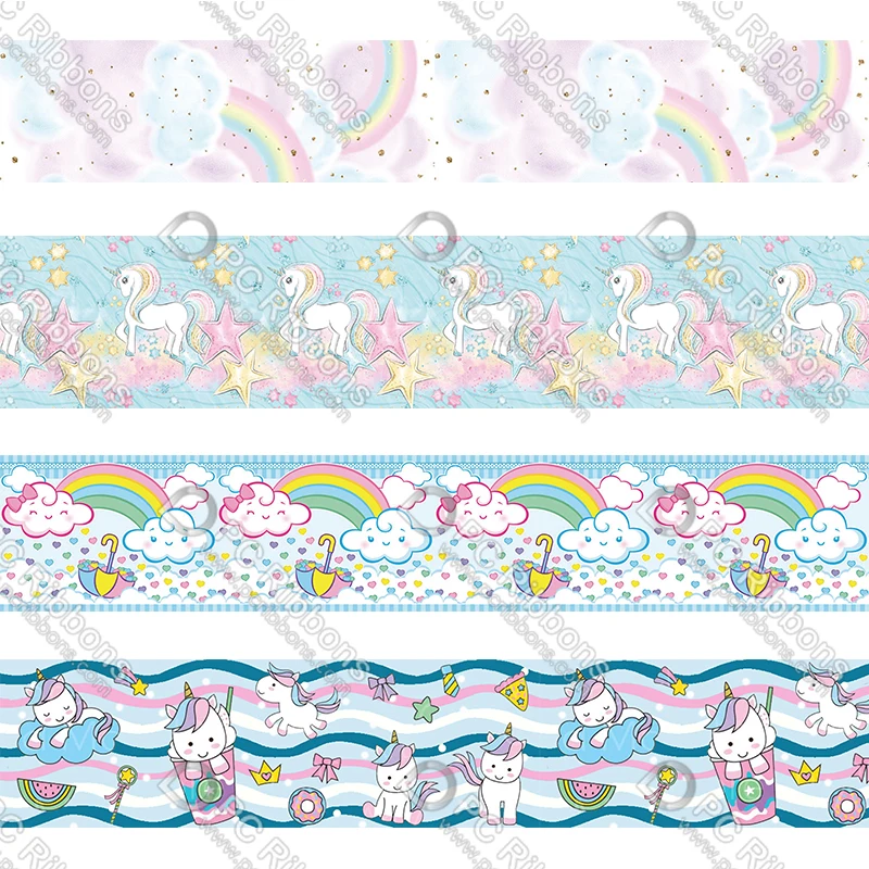 

16-75MM Cartoon unicorn Printed Grosgrain&Satin Ribbon DIY Handmade Materials Christmas Wedding Gift Wrap Tape 50yards