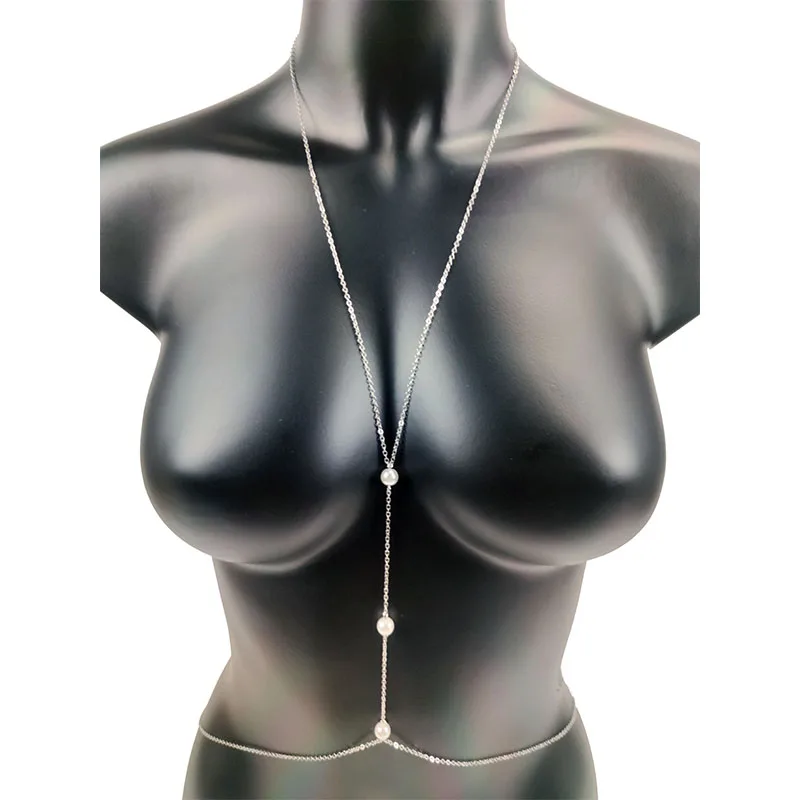 

Pearl Body Jewelry Sexy Chest Chain Bikini Belly Chains for Women Cross Waist Female Body Suit Girl Fashion Beach Simple Luxury