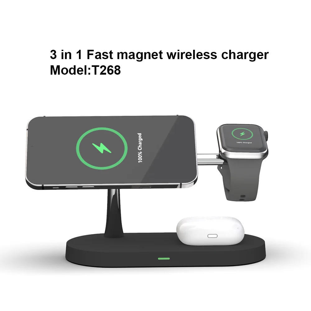 Cargador inal&aacute;mbrico 3 en 1 para iPhone 12 Pro Max, soporte magn&eacute;tico para tel&eacute;fono, Apple Watch, Airpods Pro, cargadores inal&aacute;mbricos de inducci&oacute;n-1