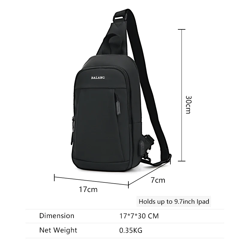 

BALANG Multifunction Crossbody Bags for Men Messenger Bags for 9.7" iPad USB Charging Shoulder Chest Bag Pack Water Repellent